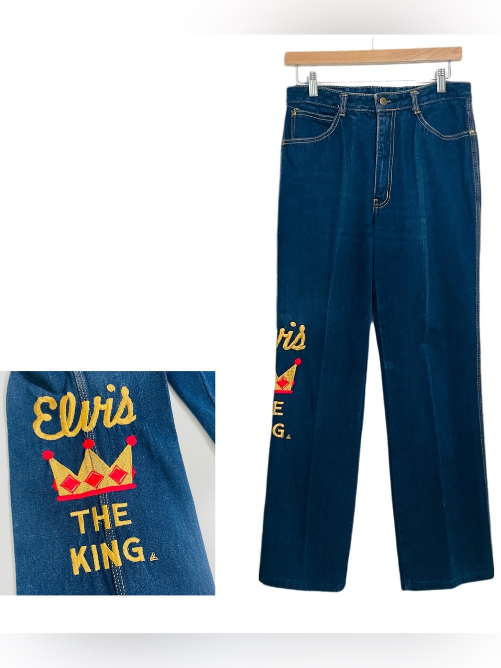 Jeanswear Rare Vintage 1980s Deadstock Elvis Presley Embroidered Jeans Size 28